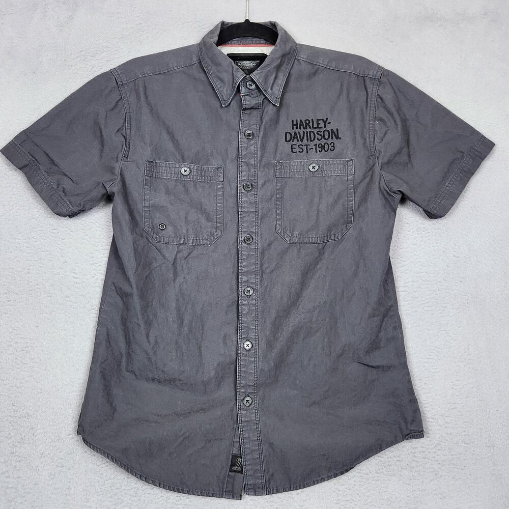 Harley-Davidson Shirt Mens Medium Black Freedom Machine Short Sleeve Button Up